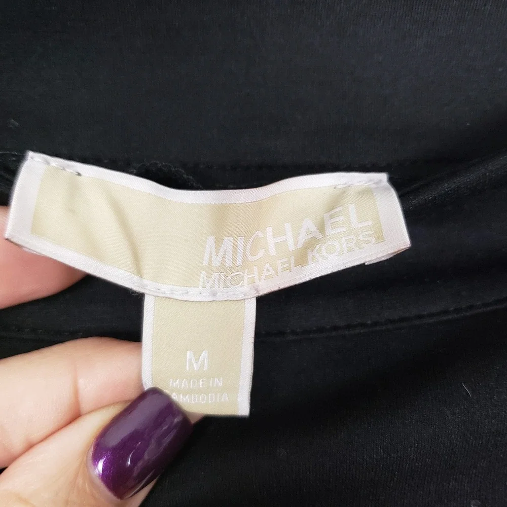 Michael Kors Size M Faux Leather Trim A-Line Mini Skirt Black Cocktail‎ Edgy NWT
